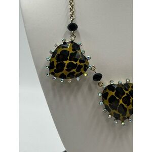 Betsey Johnson Triple‎ Heart Animal Print AB Rhinestone Necklace new